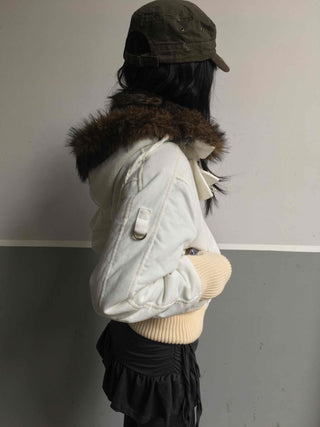 Winter Raccoon Hooded Suede Short Padded Jumper