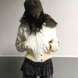 Winter Raccoon Hooded Suede Short Padded Jumper