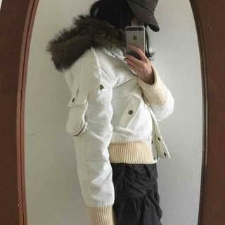 Winter Raccoon Hooded Suede Short Padded Jumper