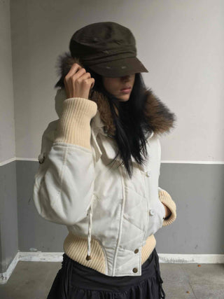 Winter Raccoon Hooded Suede Short Padded Jumper