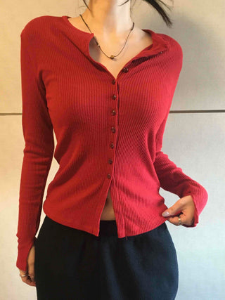 Shirred Round Neck Slim Fit Crop Knit Cardigan