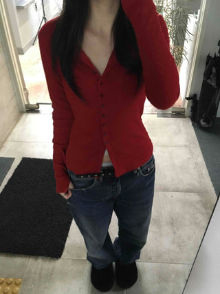 Shirred Round Neck Slim Fit Crop Knit Cardigan