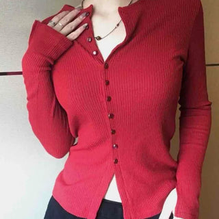 Shirred Round Neck Slim Fit Crop Knit Cardigan