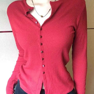 Shirred Round Neck Slim Fit Crop Knit Cardigan
