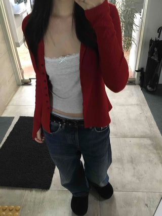 Shirred Round Neck Slim Fit Crop Knit Cardigan