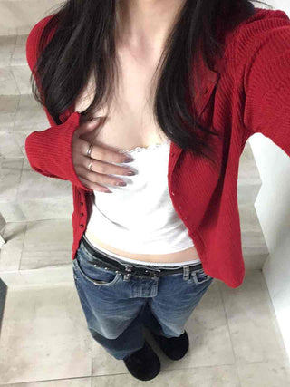 Shirred Round Neck Slim Fit Crop Knit Cardigan