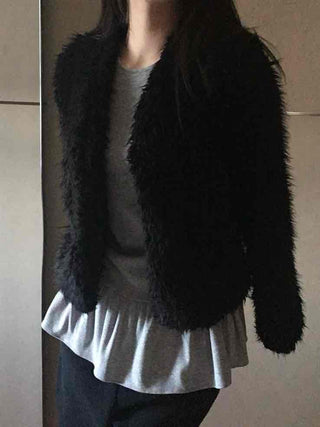 Shaggy Fur Hook Crop Short Bolero Cardigan