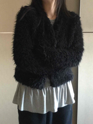 Shaggy Fur Hook Crop Short Bolero Cardigan