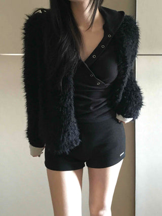 Shaggy Fur Hook Crop Short Bolero Cardigan