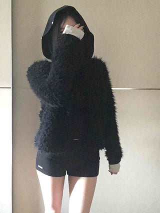 Shaggy Fur Hook Crop Short Bolero Cardigan