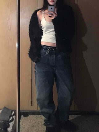 Shaggy Fur Hook Crop Short Bolero Cardigan