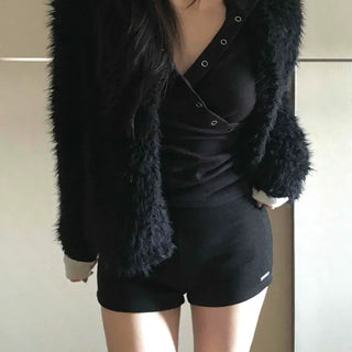 Shaggy Fur Hook Crop Short Bolero Cardigan