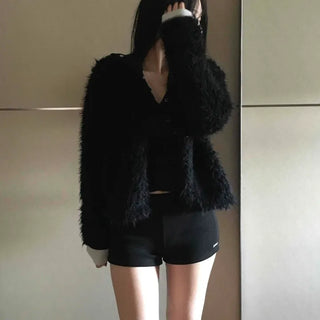 Shaggy Fur Hook Crop Short Bolero Cardigan