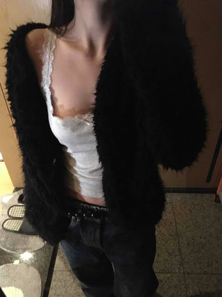 Shaggy Fur Hook Crop Short Bolero Cardigan