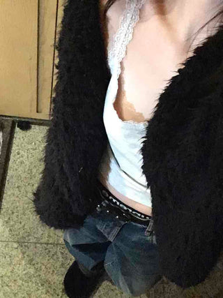 Shaggy Fur Hook Crop Short Bolero Cardigan