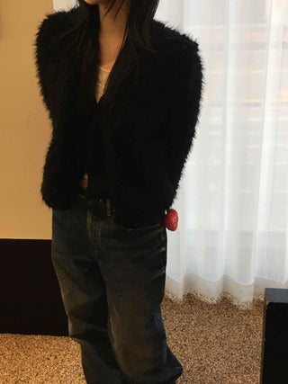 Shaggy Fur Hook Crop Short Bolero Cardigan