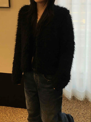 Shaggy Fur Hook Crop Short Bolero Cardigan