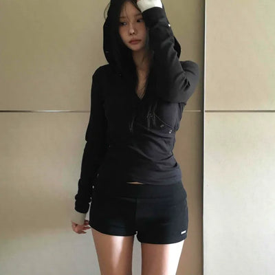 Modern Slim Fit V-Neck Crop Long Sleeve T-Shirt