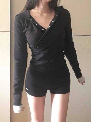 Modern Slim Fit V-Neck Crop Long Sleeve T-Shirt