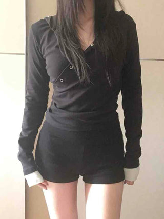 Modern Slim Fit V-Neck Crop Long Sleeve T-Shirt