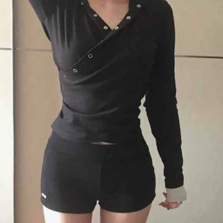 Modern Slim Fit V-Neck Crop Long Sleeve T-Shirt