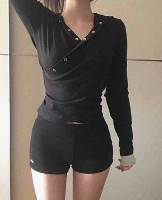 Modern Slim Fit V-Neck Crop Long Sleeve T-Shirt