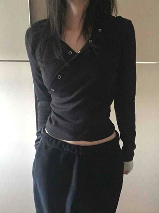 Modern Slim Fit V-Neck Crop Long Sleeve T-Shirt