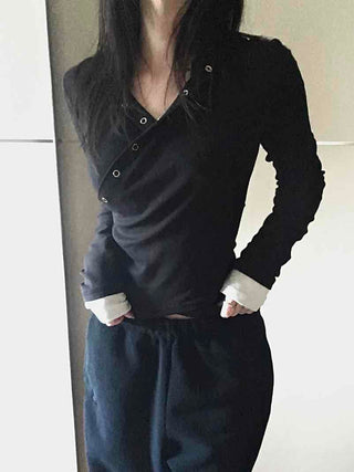 Modern Slim Fit V-Neck Crop Long Sleeve T-Shirt