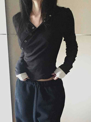 Modern Slim Fit V-Neck Crop Long Sleeve T-Shirt