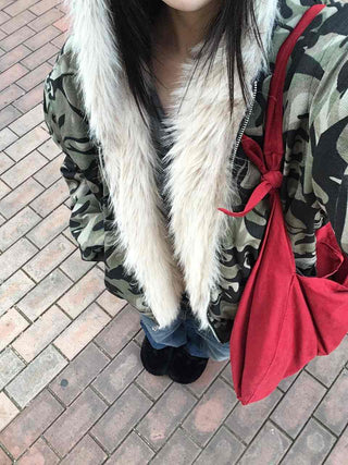 Real Raccoon Fur Camouflage Short Padded Jumper