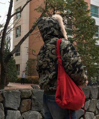Real Raccoon Fur Camouflage Short Padded Jumper