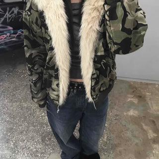 Real Raccoon Fur Camouflage Short Padded Jumper