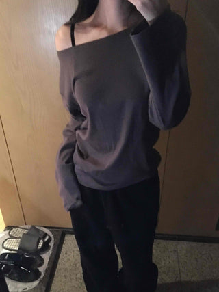 Sexy Asme Slide Shoulder Cutout Long Sleeve T-shirt
