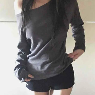 Sexy Asme Slide Shoulder Cutout Long Sleeve T-shirt