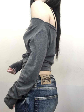 Glam & Chic Poly Neckline Crop Long Sleeve T-shirt