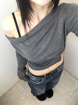 Glam & Chic Poly Neckline Crop Long Sleeve T-shirt