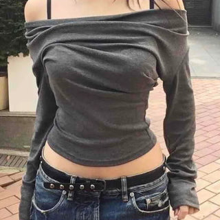 Glam & Chic Poly Neckline Crop Long Sleeve T-shirt