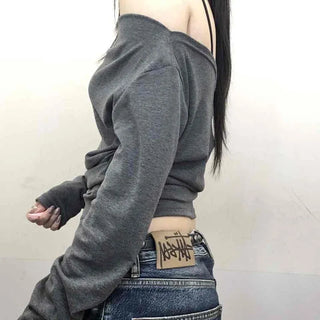 Glam & Chic Poly Neckline Crop Long Sleeve T-shirt