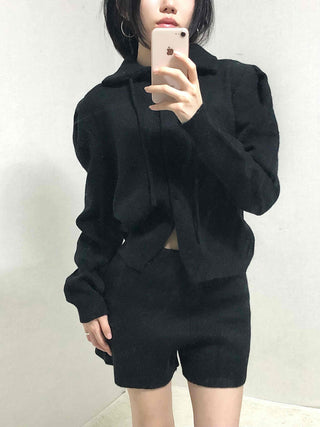 Tailored Collar Crop Jacket + High-Waisted Shorts Two-Piece Set