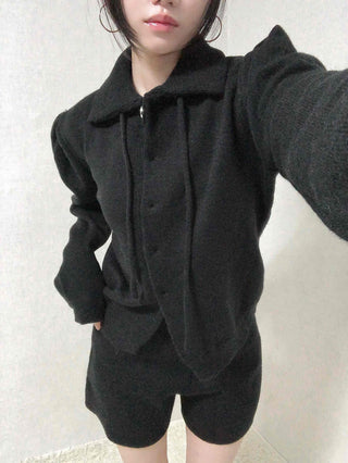 Tailored Collar Crop Jacket + High-Waisted Shorts Two-Piece Set