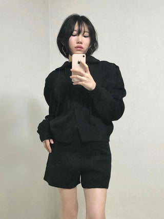 Tailored Collar Crop Jacket + High-Waisted Shorts Two-Piece Set