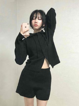 Tailored Collar Crop Jacket + High-Waisted Shorts Two-Piece Set