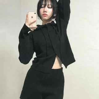 Tailored Collar Crop Jacket + High-Waisted Shorts Two-Piece Set