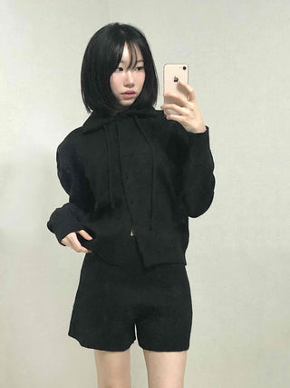 Tailored Collar Crop Jacket + High-Waisted Shorts Two-Piece Set