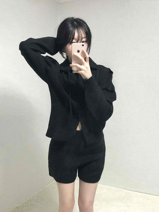Tailored Collar Crop Jacket + High-Waisted Shorts Two-Piece Set