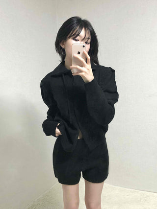 Tailored Collar Crop Jacket + High-Waisted Shorts Two-Piece Set