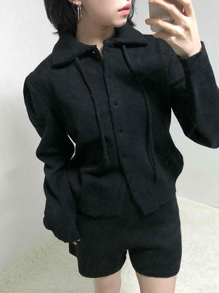 Tailored Collar Crop Jacket + High-Waisted Shorts Two-Piece Set