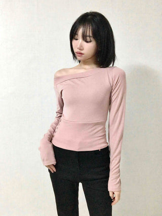 Sexy Fit Off-Shoulder Side Button Slim Fit Sweatshirt