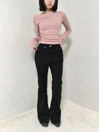 Sexy Fit Off-Shoulder Side Button Slim Fit Sweatshirt