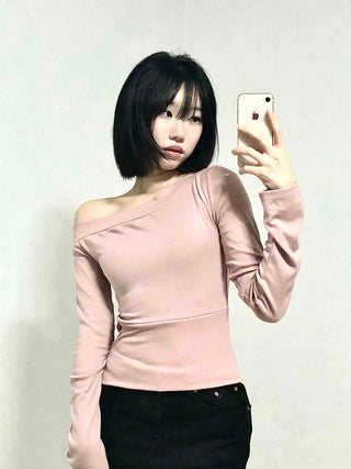 Sexy Fit Off-Shoulder Side Button Slim Fit Sweatshirt